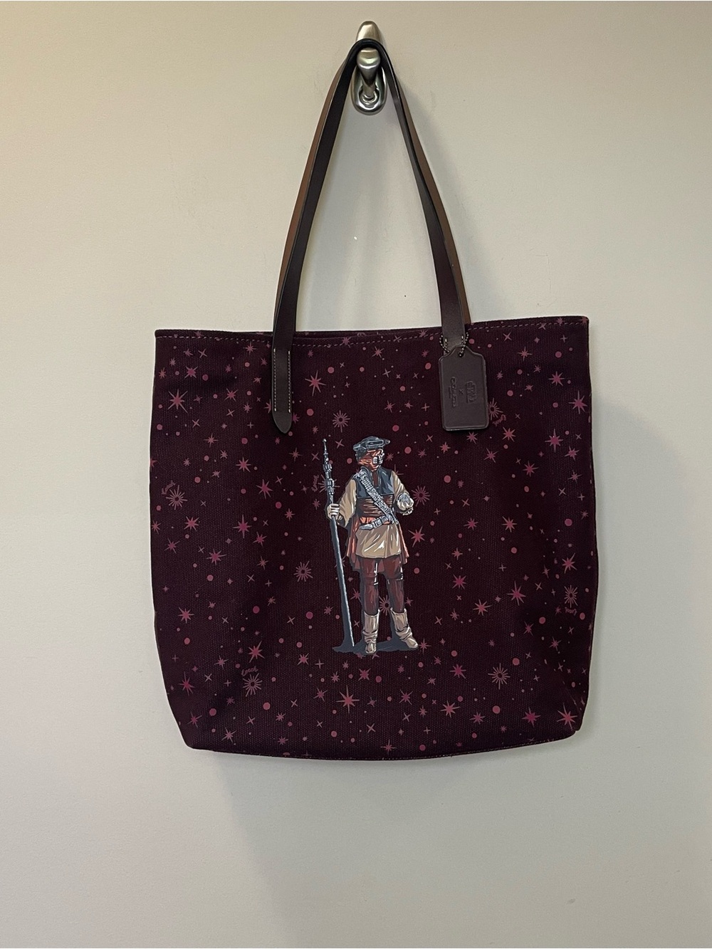 Coach Bag Star Wars Princess Leia Tote As Boush F88039 Wine Canvas Leather Strap